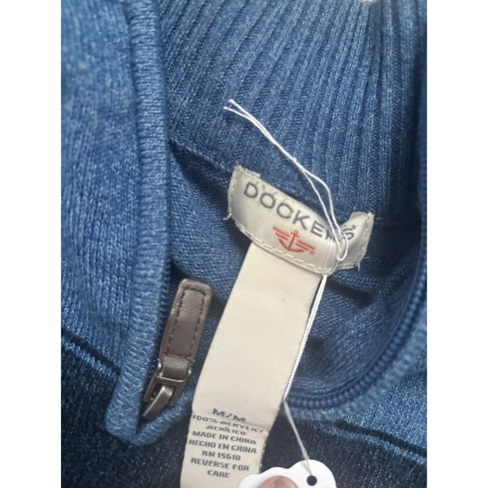 Mens Quarter Zip Sweater Colorblock Blue Mock Neck Knit Pullover Dockers M - Picture 2 of 4